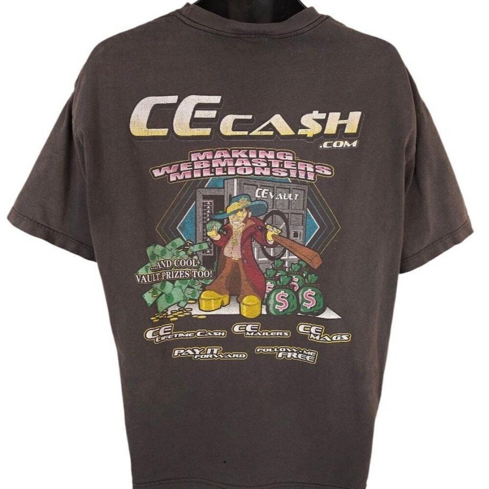 Vintage CE Cash T Shirt Mens Size XL Black Y2K Making Webmasters Millions Tech